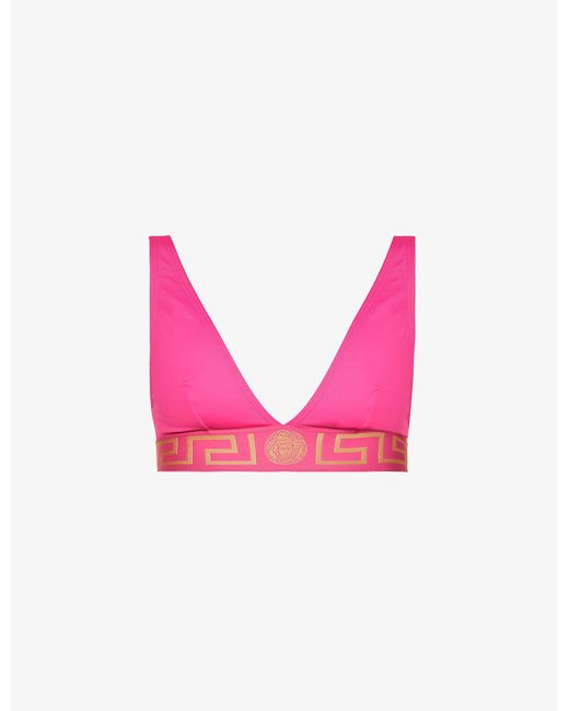 Versace Synthetic Greca Border Bikini Top In Pink Lyst Australia