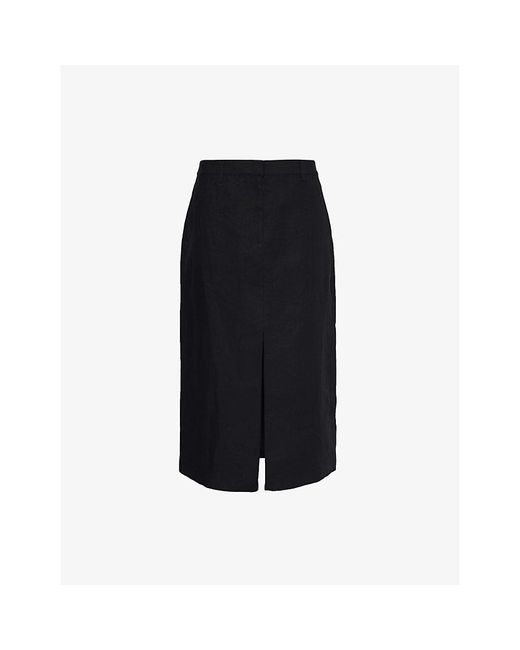 Theory Black Darted Regular-fit Linen Midi Skirt