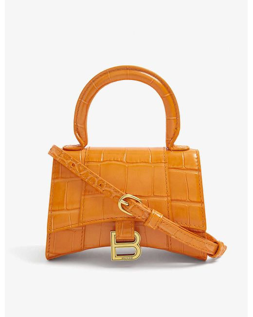 Balenciaga Orange Hourglass Mini Leather Top Handle Bag