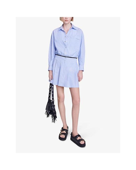 Maje Blue Striped Patch-pocket Cotton Shirt Dress