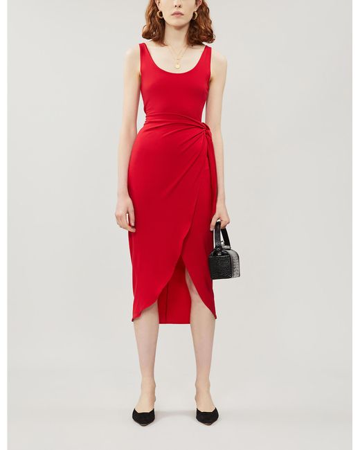 Reformation Red Kaila Wrapover Stretch-jersey Midi Dress
