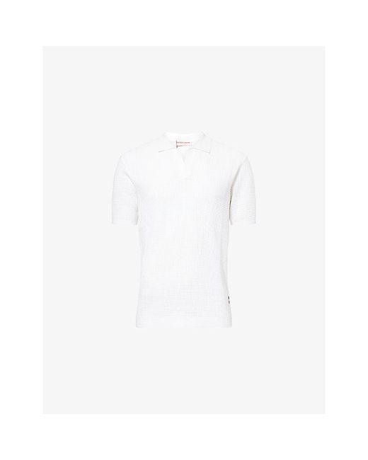 Orlebar Brown White Roddy Open Mesh-Stitch Woven Polo Shirt for men