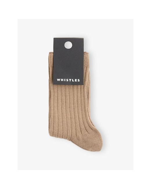 Whistles Brown Classic Ribbed Stretch-Cotton Socks