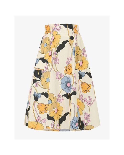 Marni Yellow Printed Elasticated-Waist Cotton Poplin Midi Skirt
