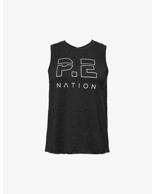 P.E Nation Black Shuffle Logo-print Organic-cotton Top