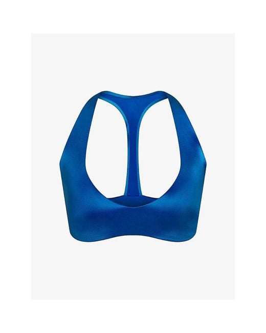 NikeSKIMS Blue Satin Shine Plunge Sports Bra