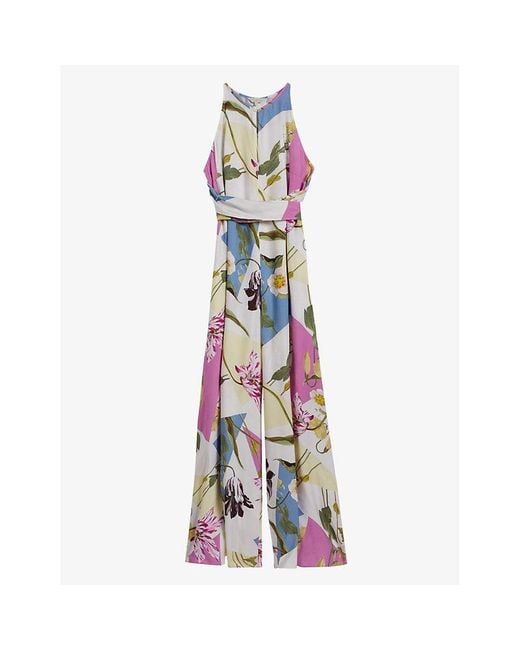 Ted Baker White Maudee Floral-print Halter-neck Woven Jumpsuit