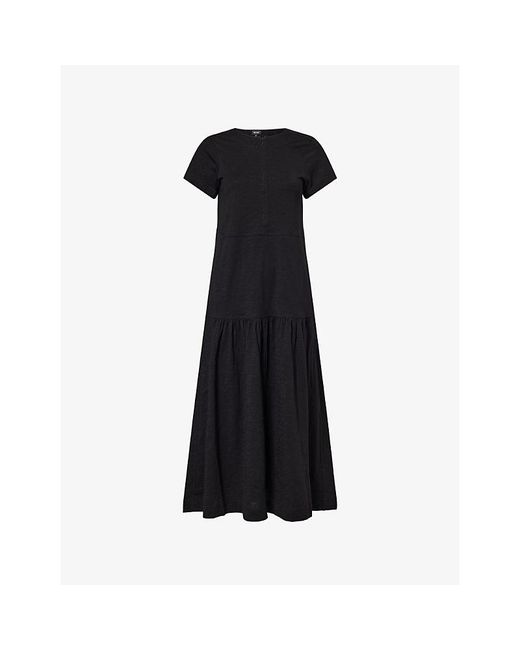 ME+EM Black A-Line Tiered Cotton-Jersey Maxi Dress