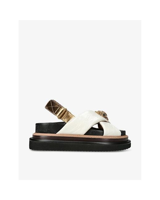 Kurt Geiger Black Orson Cross-Strap Flat Leather Sandals