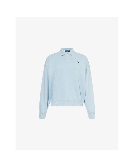 Polo Ralph Lauren Blue Logo-Embroidery Polo-Collar Cotton-Jersey Sweatshirt
