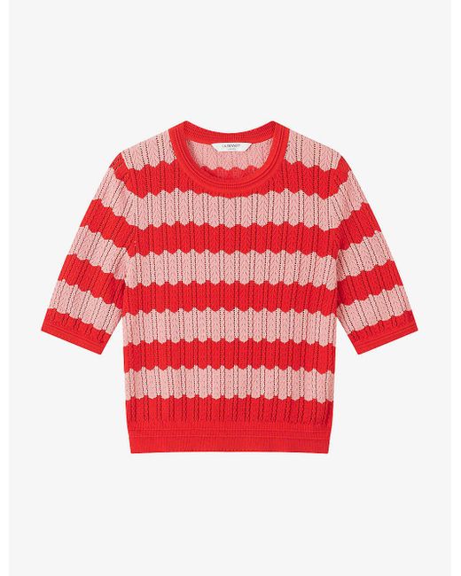 L.K.Bennett Red Cinzia Stripe-pattern Cotton-blend T-shirt