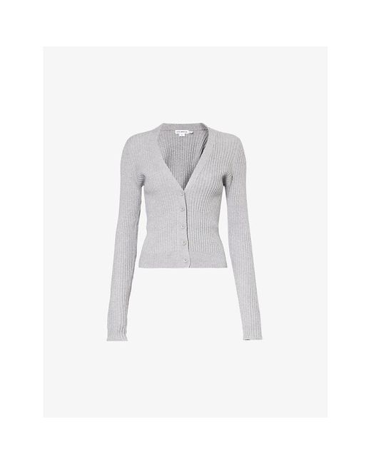 GOOD AMERICAN Gray V-neck Ribbed Knitted Cardigan