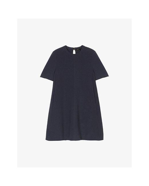Maje Blue Flared Short-Sleeve Stretch-Crepe Mini Dress