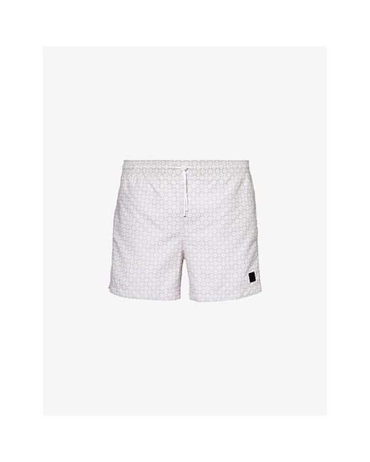 Boss White Logo-patch Regular-fit Recycled-polyester Swim Shorts for men