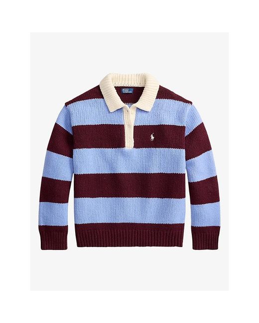 Polo Ralph Lauren Red Striped Wool-Blend Rugby Jumper