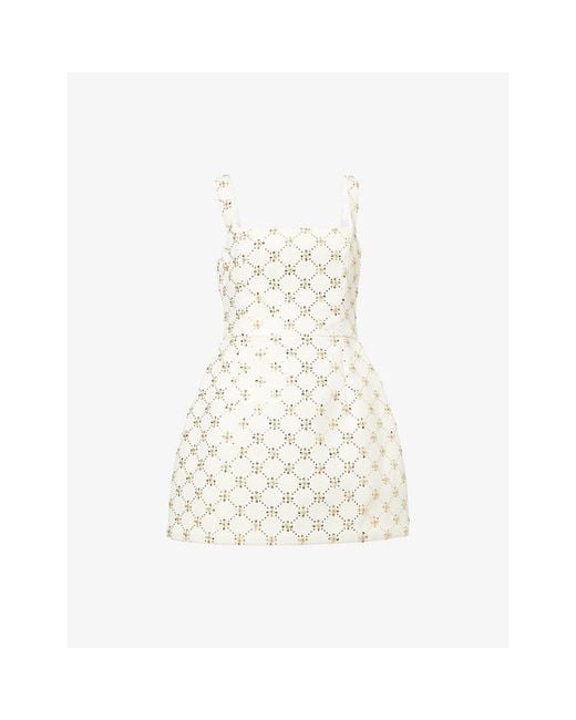 Nadine Merabi White Sofia Embellished Woven Mini Dress