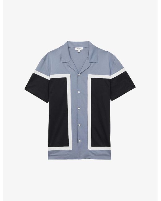 Reiss Blue Noble Colour-block Short-sleeve Cotton Shirt for men