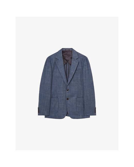 Reiss Blue Stack Single-Breasted Wool-Blend Blazer for men