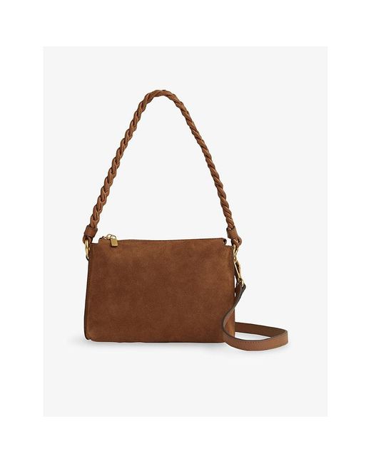 Reiss Brown Paige Braided-Strap Suede Shoulder Bag