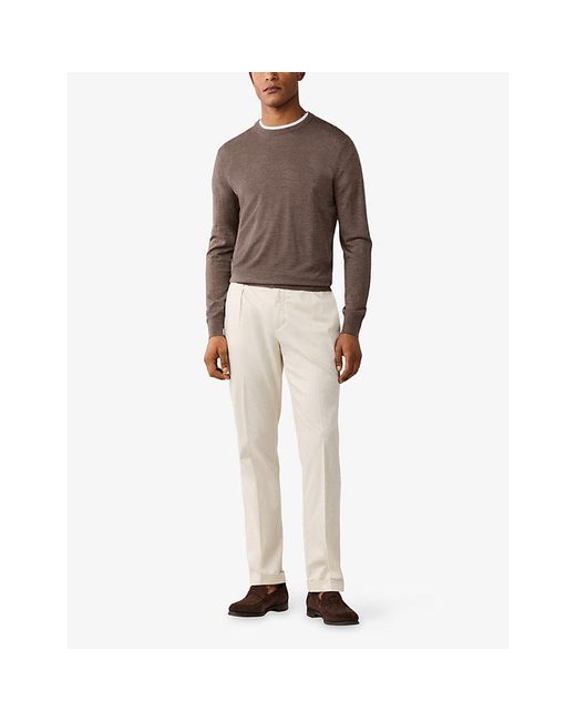 Hackett Brown Crewneck Regular-Fit Merino-Wool Jumper for men