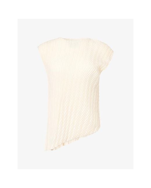 Issey Miyake White Unfurling Pleats Asymmetric Knitted Top