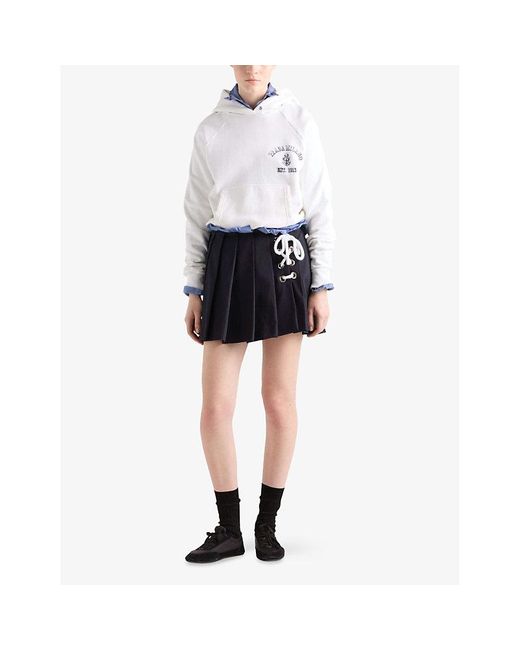 Prada White Logo-Print Relaxed-Fit Cotton Hoody