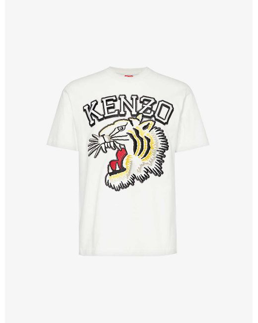 KENZO White Varsity Tiger Brand-print Cotton-jersey T-shirt for men