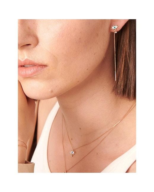 La Maison Du Couturier White Selda Small Evil Eye Chain 14Ct Rose- And Diamond Single Drop Earring