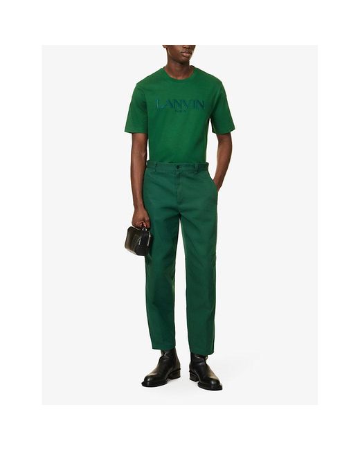 Lanvin Green Biker Brand-appliqué Tapered-leg Regular-fit Cotton-blend Trousers for men