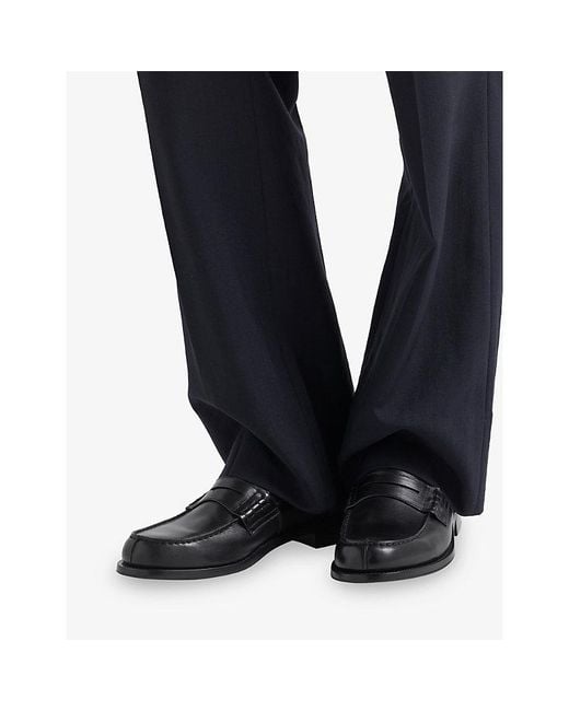 Prada Black Logo-Embossed Leather Loafers for men