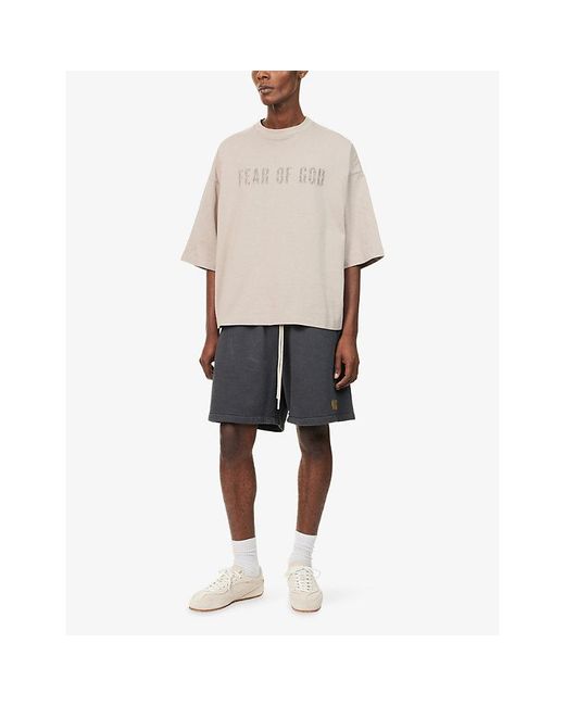 Fear Of God Blue Logo-Print Classic Cotton Shorts for men