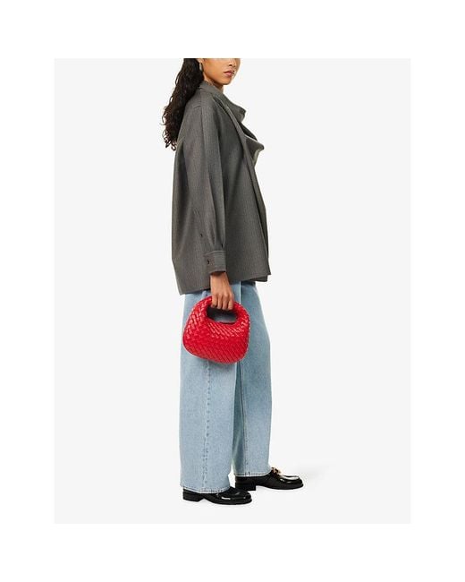 Bottega Veneta Gray Draped Striped Wool Blouse
