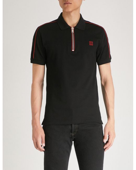 Givenchy Black Zip-up Cotton-piqué Polo Shirt for men