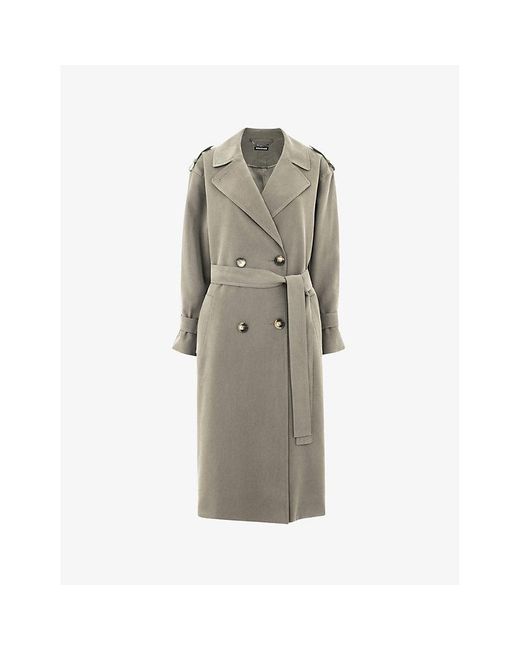Whistles Gray Riley Double-Breasted Woven Trench Coat