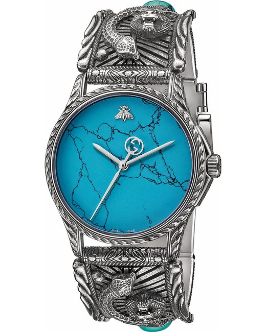 Gucci Blue Marche Des Merveilles Stainless Steel And Turquoise Watch