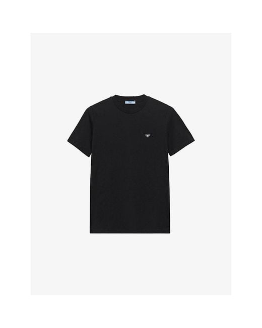 Prada Black Brand-Plaque Short-Sleeved Cotton-Jersey T-Shirt