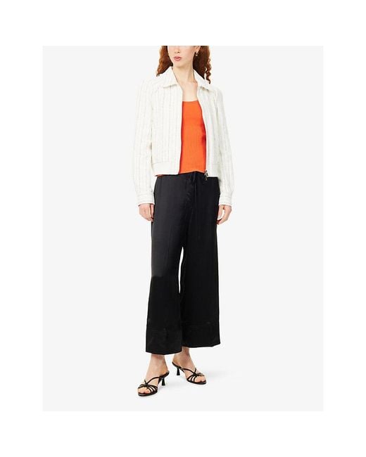 ME+EM White Textured Stripe Bomber Linen-Blend Jacket