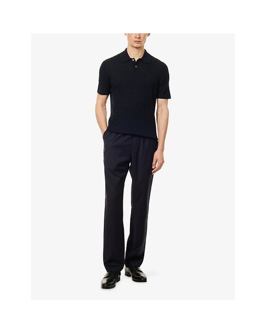 Dunhill Blue Cable-Knit Short-Sleeves Cotton And Silk Polo Shirt for men