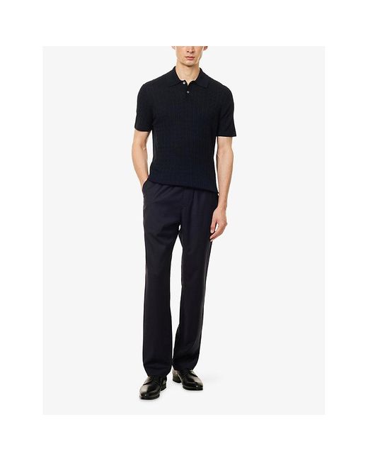 Dunhill Blue Cable-Knit Short-Sleeves Cotton And Silk Polo Shirt for men