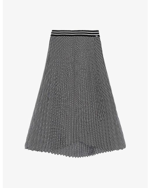 IKKS Gray Elasticated-waistband Spot-print Pleated Woven Midi Dress