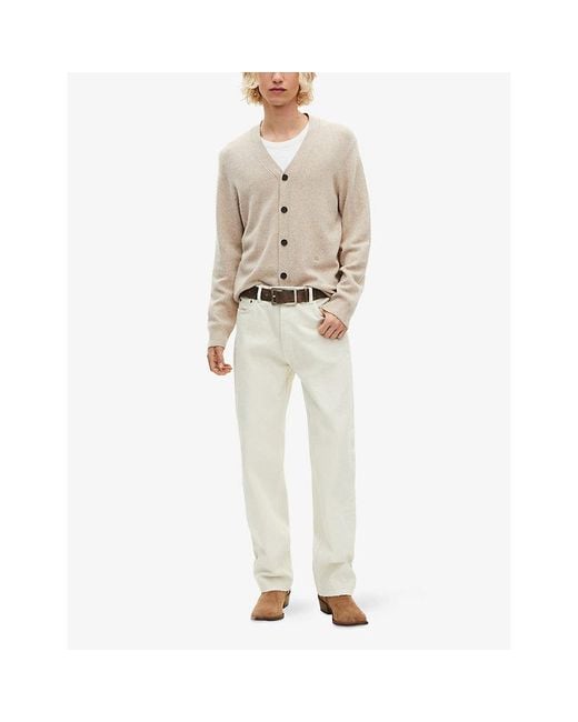 The Kooples Natural V-Neck Relaxed-Fit Stretch Cashmere-Blend Cardigan for men