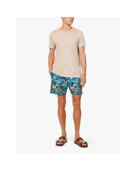 Derek Rose Blue London Scenic Printed Swim Shorts for men