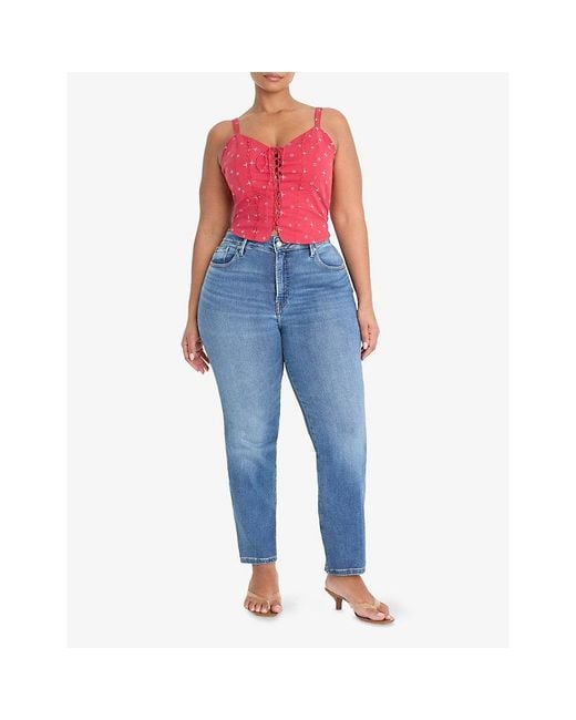 GOOD AMERICAN Blue Dolly's Joleans Straight-Leg Mid-Rise Stretch-Denim Jeans