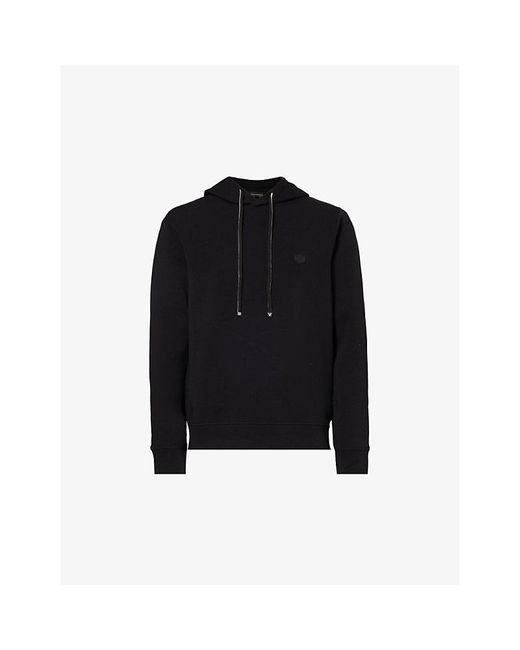 Emporio Armani Black Logo-embroidered Stretch Cotton-blend Hoody for men