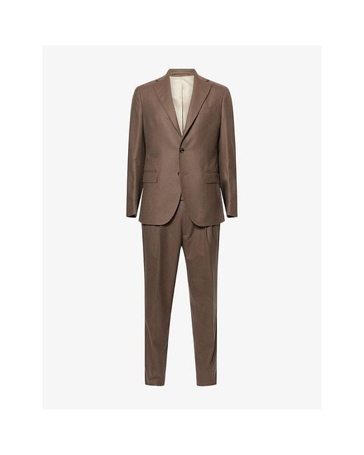 Eleventy Brown Peak-Lapel Straight-Leg Corduroy Suit for men