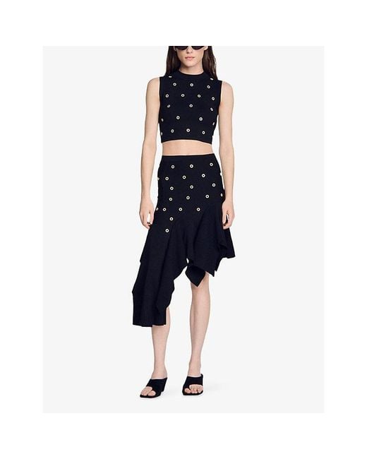 Sandro Black Embellished Cropped Knitted Vest Top