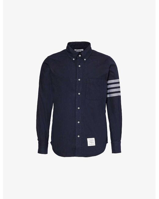 Thom Browne Blue Four-bar Brand-patch Regular-fit Cotton Shirt for men