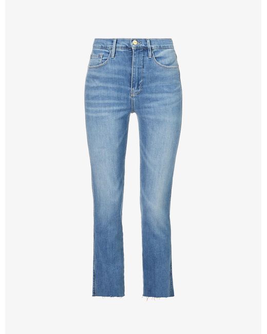 FRAME Le Sylvie Crop Straight-leg High-rise Stretch-denim Jeans in Blue ...
