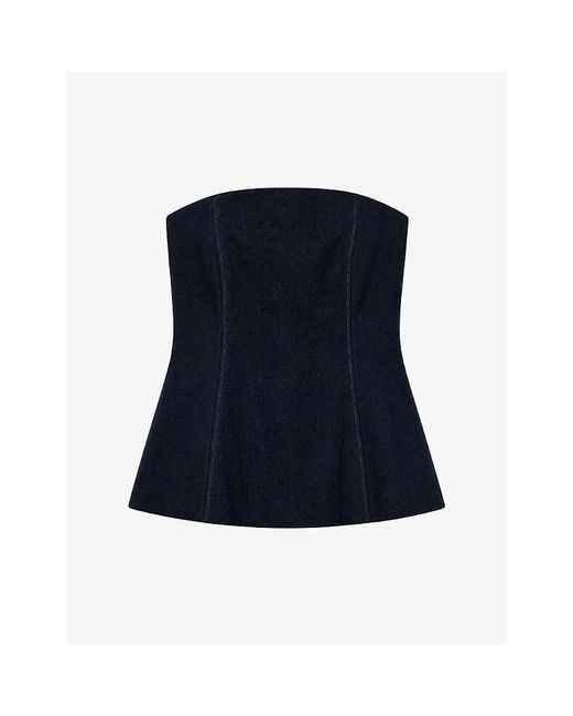 OMNES Blue Etta Strapless Linen-Blend Top