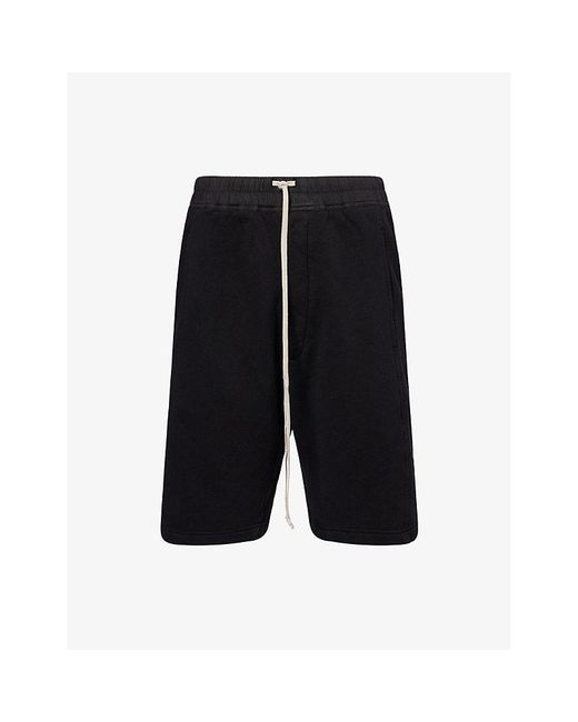 Rick Owens Black Pusher Drawstring Cotton-Jersey Shorts for men